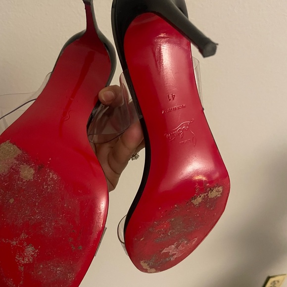 Christian Louboutin Black and Cream Heels with Slingback Design - Picture 4 of 7